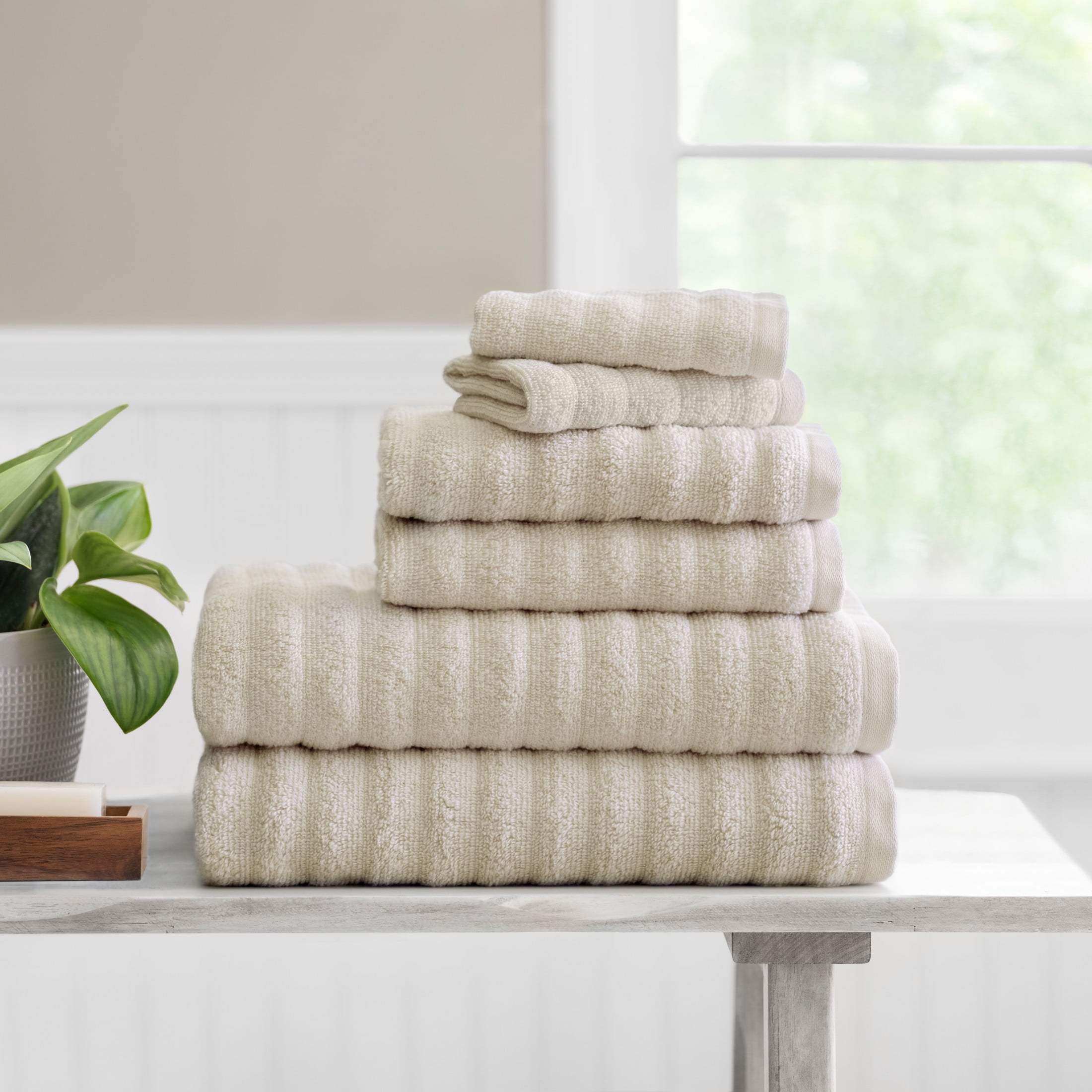 Mainstays Performance Textured Bath Towel 6Piece Set, Beige