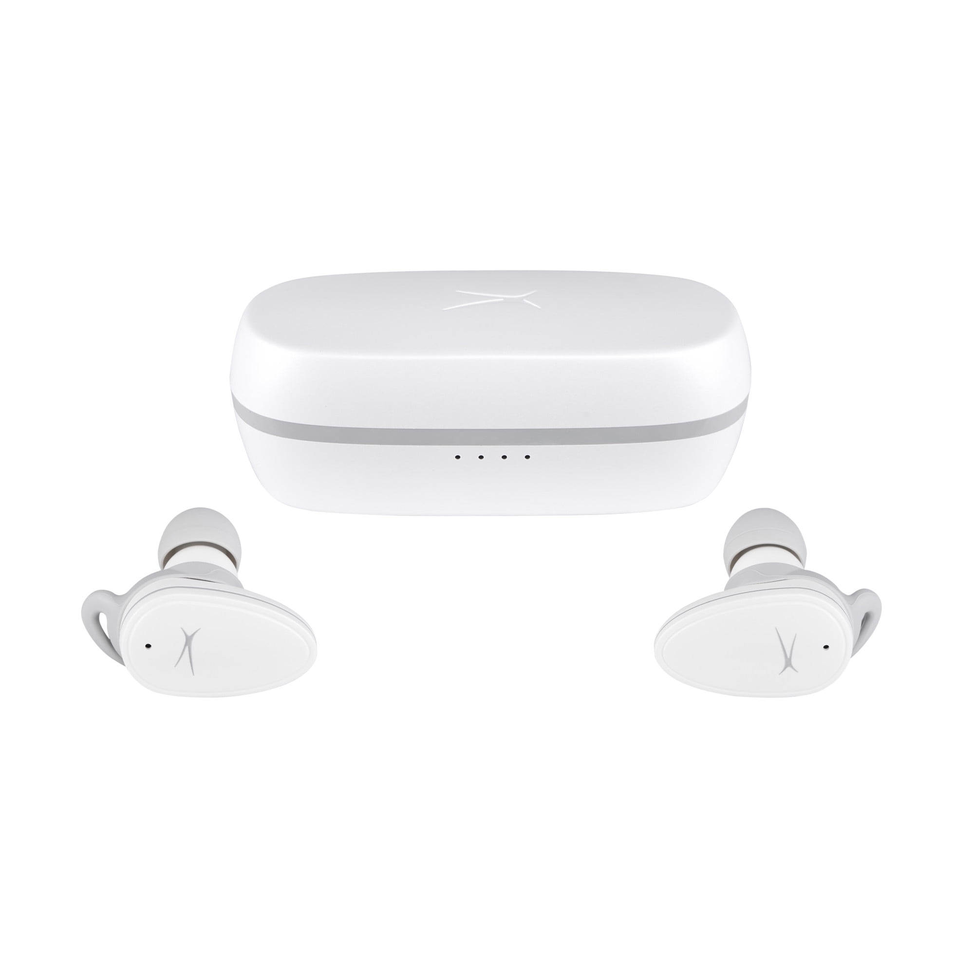Altec Lansing NanoBuds Active Noise Cancelling Truly Wireless Earbuds, with Water Resistance, Stay-In-Place Helix Wings, Anti-Microbial Protection, 28 Hours of Total Playtime, White