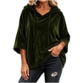 thumbnail image 5 of FAHUOMU Women's Pullover Hoodies Three Quarter Sleeve Drawstring Velour Tops Casual Loose Fit Warm Fall Winter Clothes, 5 of 8