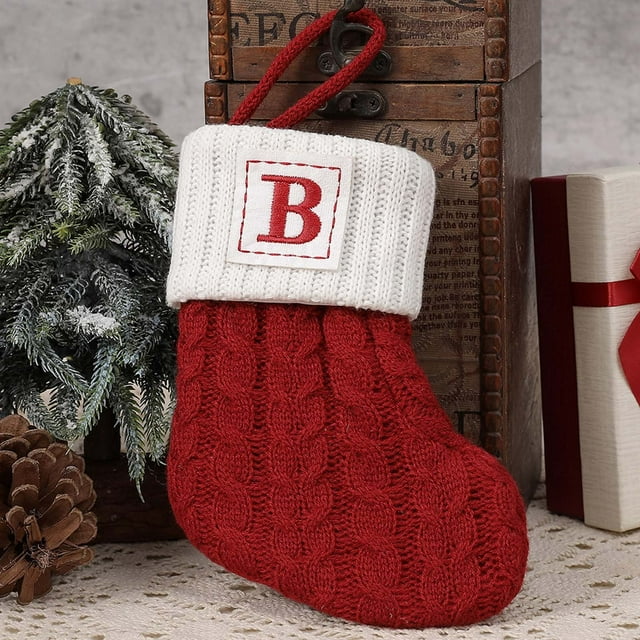 Bas de Noël Initiales Personnalisées 7 Pouces Rouge Tricoté Lettres Décor pour Fête Familiale Cheminée