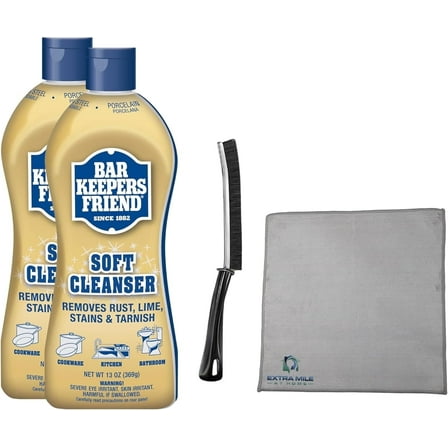 Ultimate Cleaning Kit Soft Cleanser 2 x 13 oz Plus Crevice Brush and Microfiber Cloth Removes Rust Hard Water Stains Soap Scum and Burnt Residue from Stainless Steel Sinks Cookware