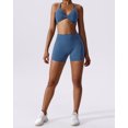 thumbnail image 3 of IBTOM CASTLE Workout Sets for Women 2 Piece Twist Front Halter Sports Bras High Waist Biker Shorts Exercise Gym Yoga Outfit Navy Blue, 3 of 5