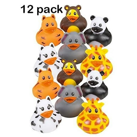Rubber Animal - 12 Pack Zoo Animal Rubber Ducks 2 Inches Assorted Safari Animal Duckies - For Kids, Party Favors, Gift, Birthdays, Baby Showers, Bathtub Toys, Bath Time, Party Favors, And More – By Kidsco