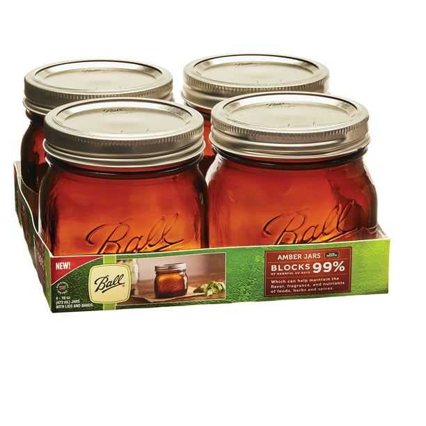 Ball 16 Ounce Elite Color Series Amber Wide Mouth Canning Jars, 4 Count