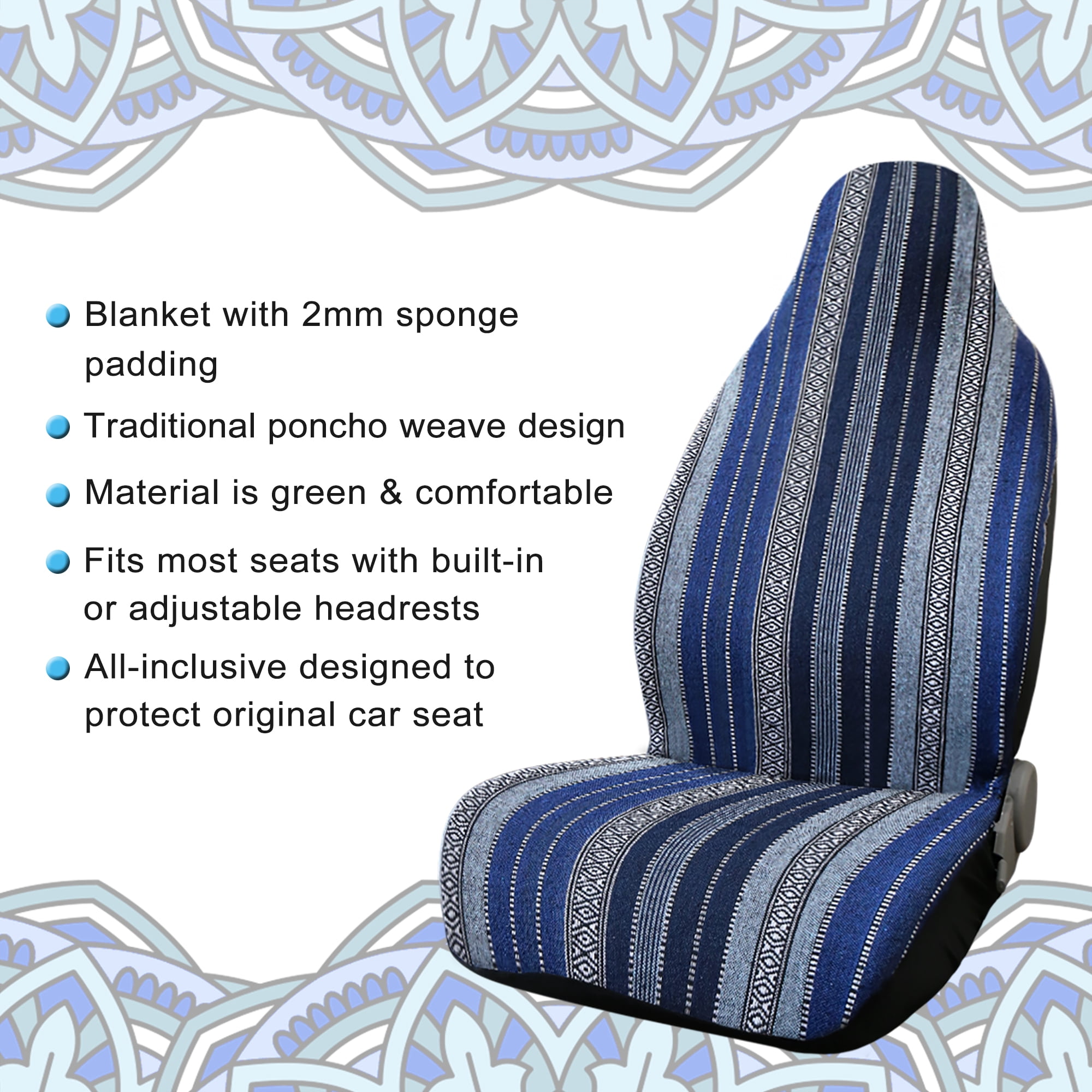 Unique Bargains 10Pcs Baja Blanket Car Seat Covers Universal Vehicle Seat Protectors Blue