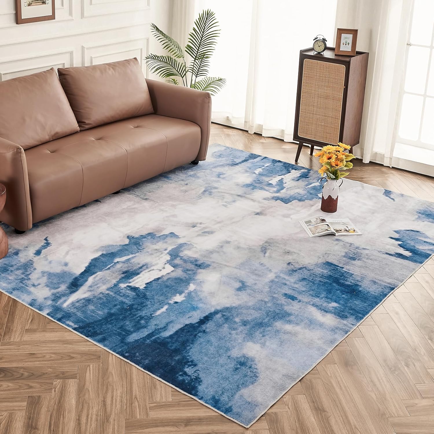 OMERAI Area Rug Living Room Rugs 8'x 10' Soft Abstract Pattern Rug, Stain Resistant Non Slip Low Pile Accent Carpet