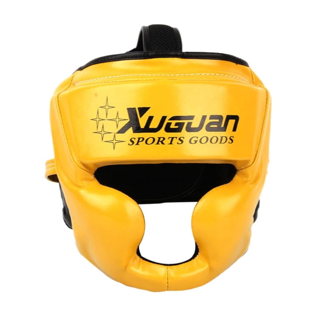 Boxing Headgear Head engranaje engrosar el casco de entrenamiento suave y transpirable ajustable Amarillo