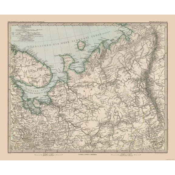 Historic Map - Russia European - Stieler 1885 - 27.55 x 23 - Vintage Wall Art