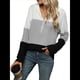 thumbnail image 2 of Suéter con Capucha y Media Cremallera para Mujer, Talla Grande, Color Block, Punto Acanalado, Cuello en V, Larga Gris XL, 2 of 10