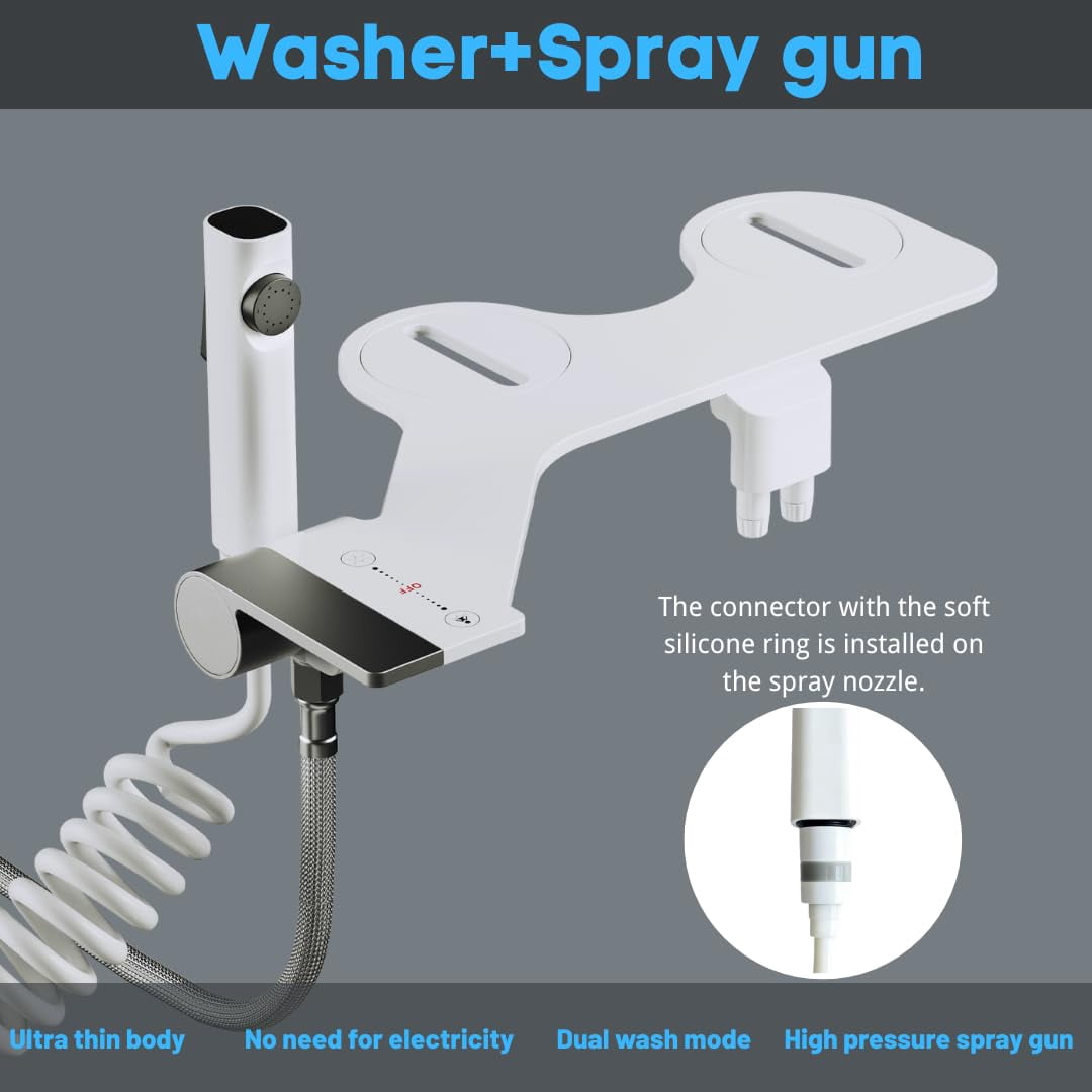 3-in-1 Bidet Attachment With Handheld Sprayer For Toilet  Ultra-slim Non-electric Cold Water Dual Nozzle (feminine/rear Wash) Adjustable Control White