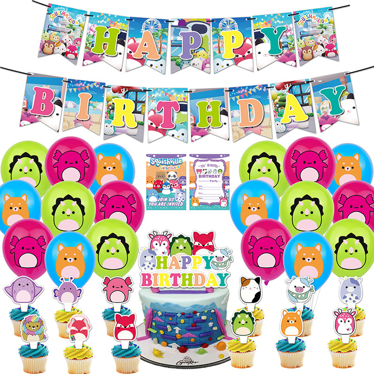 56 Pcs Squishmallow Party Supplies, Squishmallow Theme Birthday Party