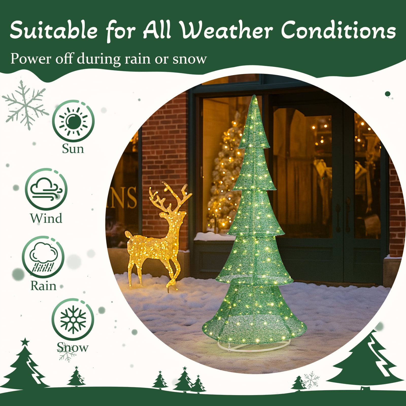 Astoutdoor Lighted Christmas Tree, 6 ft Pre-Lit Pull-Up Tree with 200 Warm White LED Lights, White, Indoor Outdoor Holiday Decoration