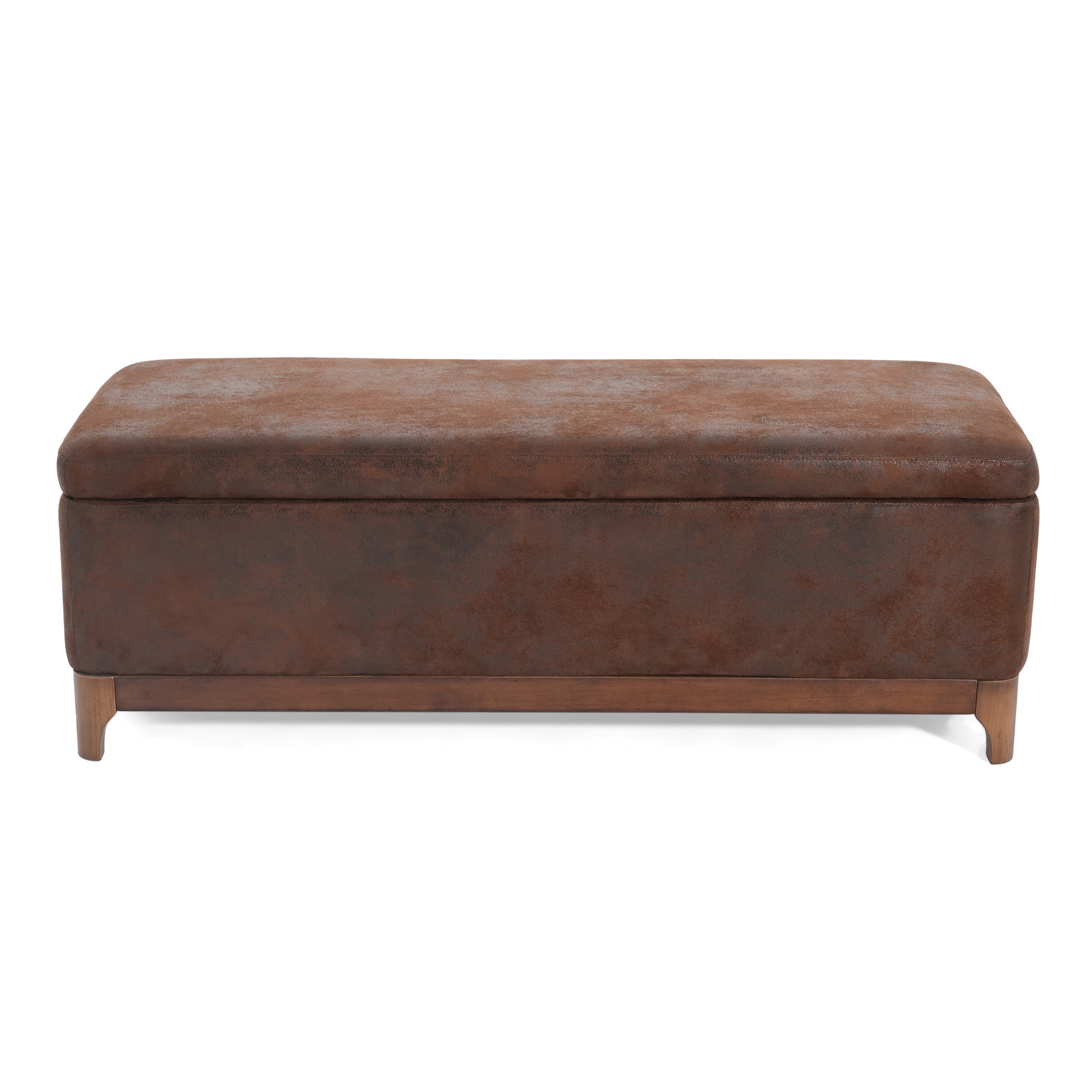 Christopher Knight Home Microfiber Upholstered Storage Ottoman Bench with Solid Wood Legs, Brown