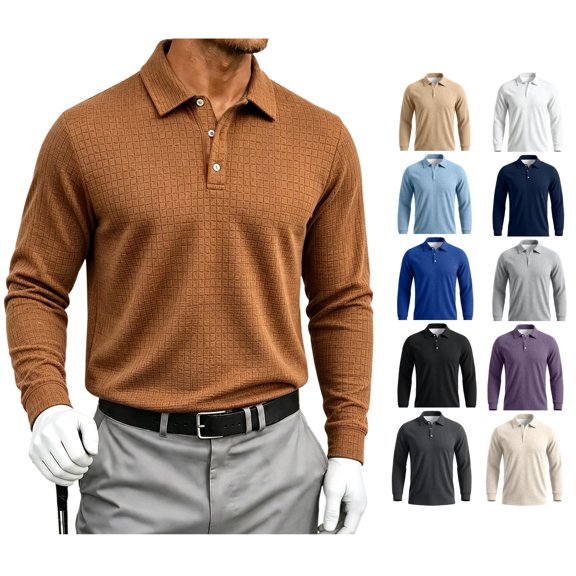 LWavelet Long Sleeve Polo Shirts for Men Casual Button Dress Knit Golf Shirt Classic Business Office Collared Shirts