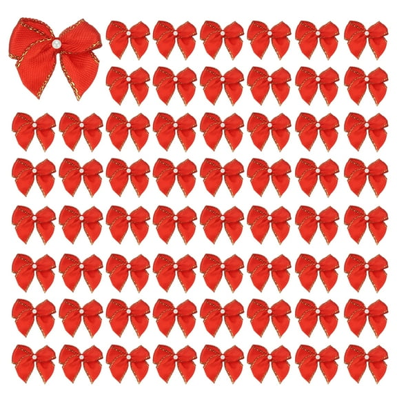 Uxcell 30 Pcs Mini Ribbon Bows, Flower Pearl Hair Sewing Appliques Decoration for DIY Craft, Wedding, Christmas, Scrapbooking(Pink, 0.08 x 0.09 Inch )