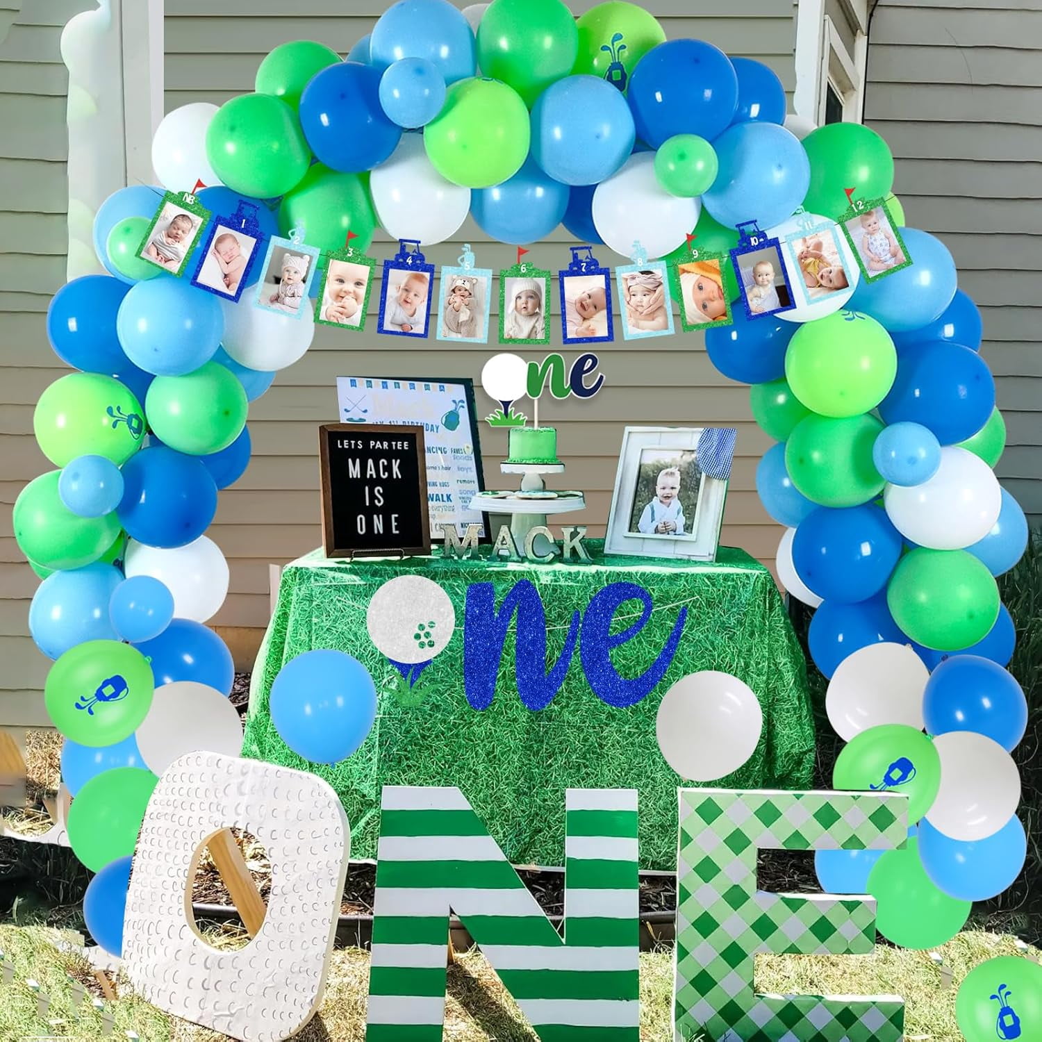 Golf 1st Birthday Decorations, Hole In One Balloon Garland Arch Kit, Golf Photo Banner, One High Chair Banner for Boys First Birthday, Sports Theme Party Supplies