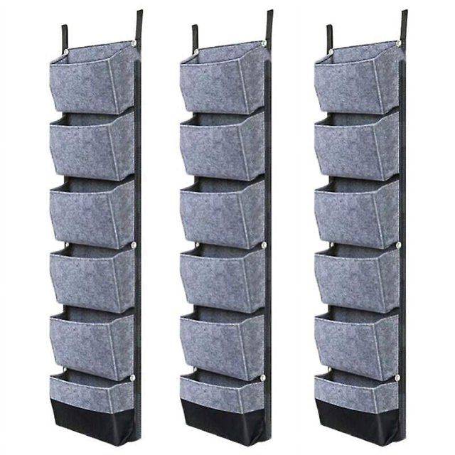 Paquete de 3 bolsas para maceteros colgantes con 6 bolsillos para maceteros verticales, bolsas para maceteros de pared de 42 x 12 pulgadas, gris