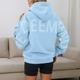 thumbnail image 4 of Oversize Hoodie for Women Fall Winter Letter Print Pullover Tops Long Sleeve Sweatshirt with Pockets Light Blue M, 4 of 6