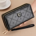 thumbnail image 3 of Cartera de piel sintética para mujer, cartera grande con cremallera, monedero minimalista para mujer, tarjetero de moda de gran capacidad, regalos para niñas y mujeres (negro), 3 of 5