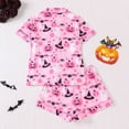 thumbnail image 3 of Womens Halloween Pajamas Long Sleeved Button Top Matching Lounge Pant Loose Casual Short Sleeve Top with Elastic Waist Shorts 2 Piece Loungewear Sleepwear, 3 of 3