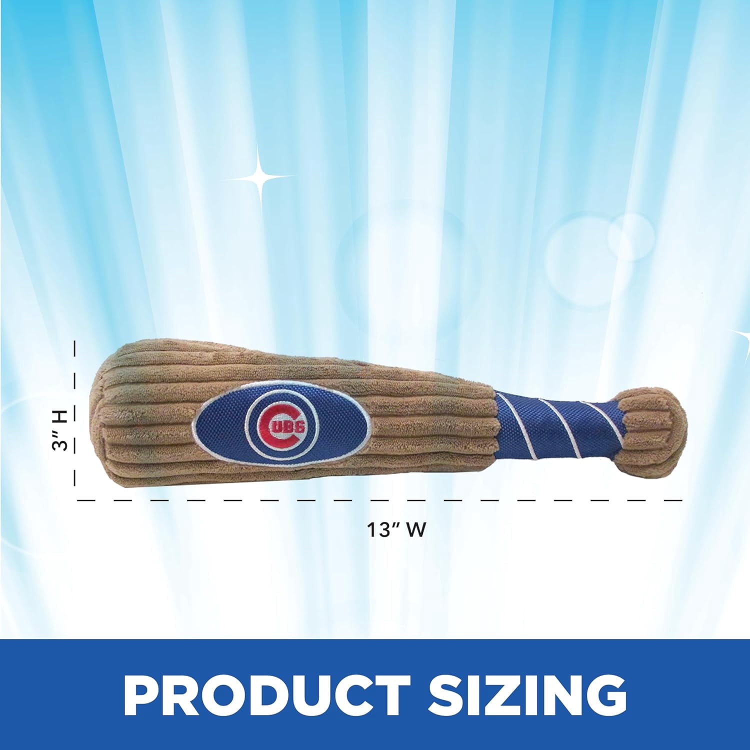 mlb chicago cubs bat toy for dogs & cats. 29 mlb teams available. - plush pet toy with inner squeaker. officially licensed baseball bat.