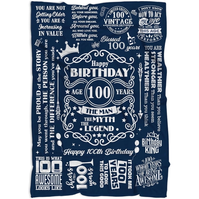 LHSHID 100th Birthday Gifts for Women 100th Birthday Blanket 100 Year Old Birthday Gifts for Granma Mom Wife Sister Birthday Gifts for Women Happy 100th Birthday Party Decorations 50x60in