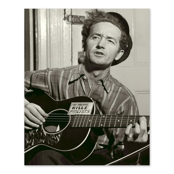 1943 Woody Guthrie Photo Print - 8x10 Inch Vintage Photo of American Singer Songwriter Woody Guthrie Portrait Holding His Guitar