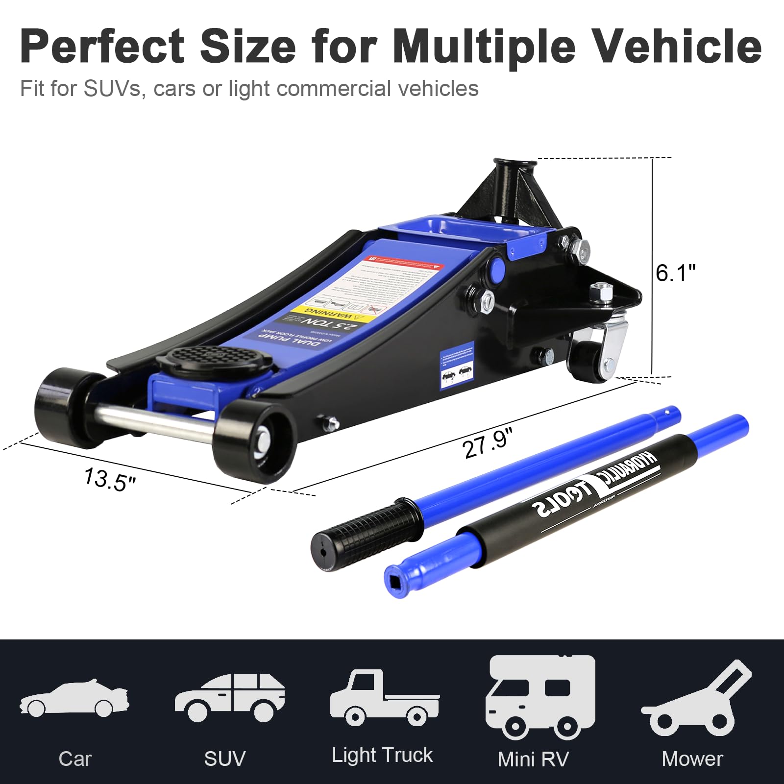 3 Ton Floor Jack, Hydraulic Low Profile Car Jack, Heavy Duty Steel Hydraulic Jack Floor Jack with Dual Piston Quick Lift Pump, Lifting Range 5.1