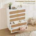thumbnail image 5 of Twister.CK Rattan 5 Drawer Dressers for Bedroom, Tall Wooden Dresser with Deep Drawers, Chest of Drawers for Closet, for Living Room, Hallway, White, 5 of 8
