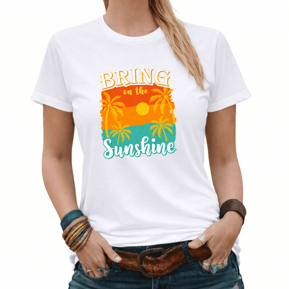 Giffimy Casual Sunshine Vibes Womens Print Tshirt Graphic Tees White/Black S-5XL Tops
