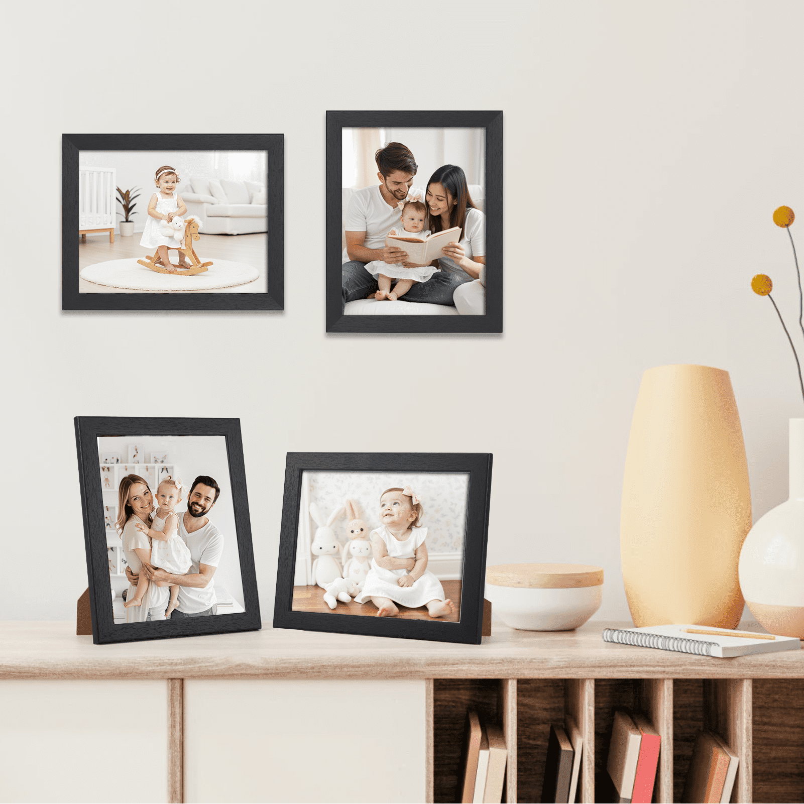 8x10 Picture Frames Set of 7, Black Wood Gallery Photo Frame 8 by 10 for Wall and Tabletop Display