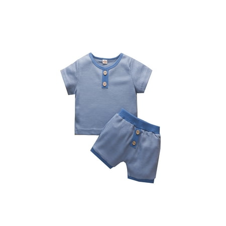

Sunisery Toddler Baby Boys Girls Summer Outfits Short Sleeve Solid Waffle T-Shirt Elastic Waist Shorts Clothes Sets Blue 6-12 Months