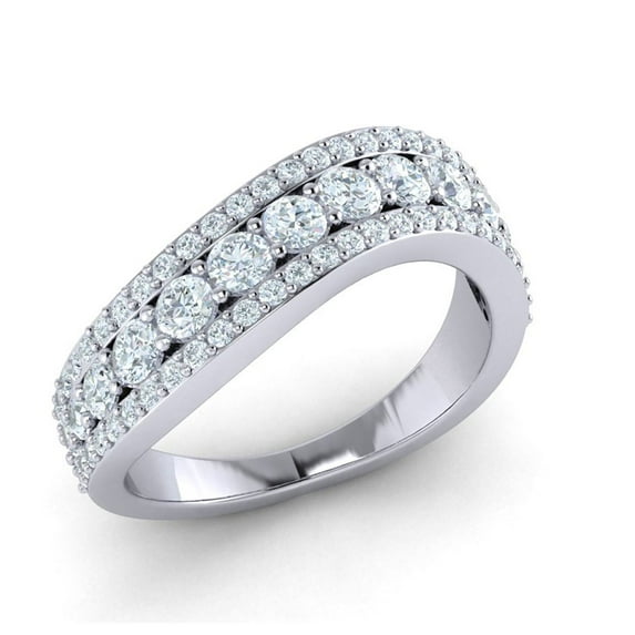 Genuine 2ctw Round Cut Diamond Prong 3Row Women's Bridal Wedding Band Ring Anniversary Solid 10K Gold J SI2