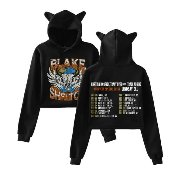 Blake Shelton Cat Ear Casual Retro Street Hoodie Women's Short Sportswear