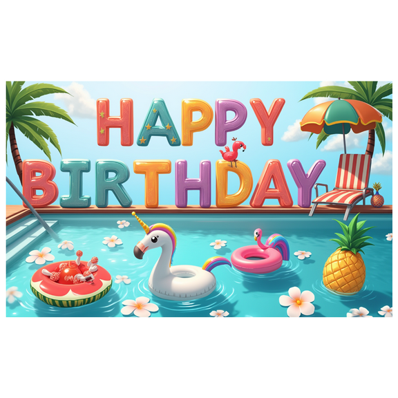 Tropical Theme Happy Birthday Banner Colorful Design Pool Party Decor Inflatable Unicorn Letter Balloons for Summer Celebration Kids Event Outdoor Decoration