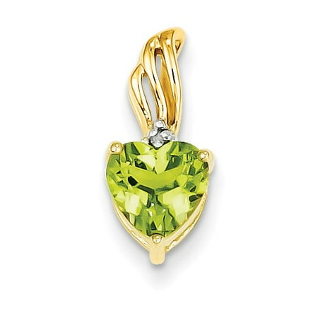 14k Yellow Gold Prong Set Diamond and Peridot Heart Pendant. Gem Wt- 1.05ct