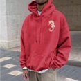 thumbnail image 2 of miqiqism Mens Hoodies Pullover Long Sleeve Casual Hooded Fashion Hoody Sweatshirts Drawstring Gym Hooded Sweater with Pockets Trendy Graphic Print Blouses,Red,Large, 2 of 4