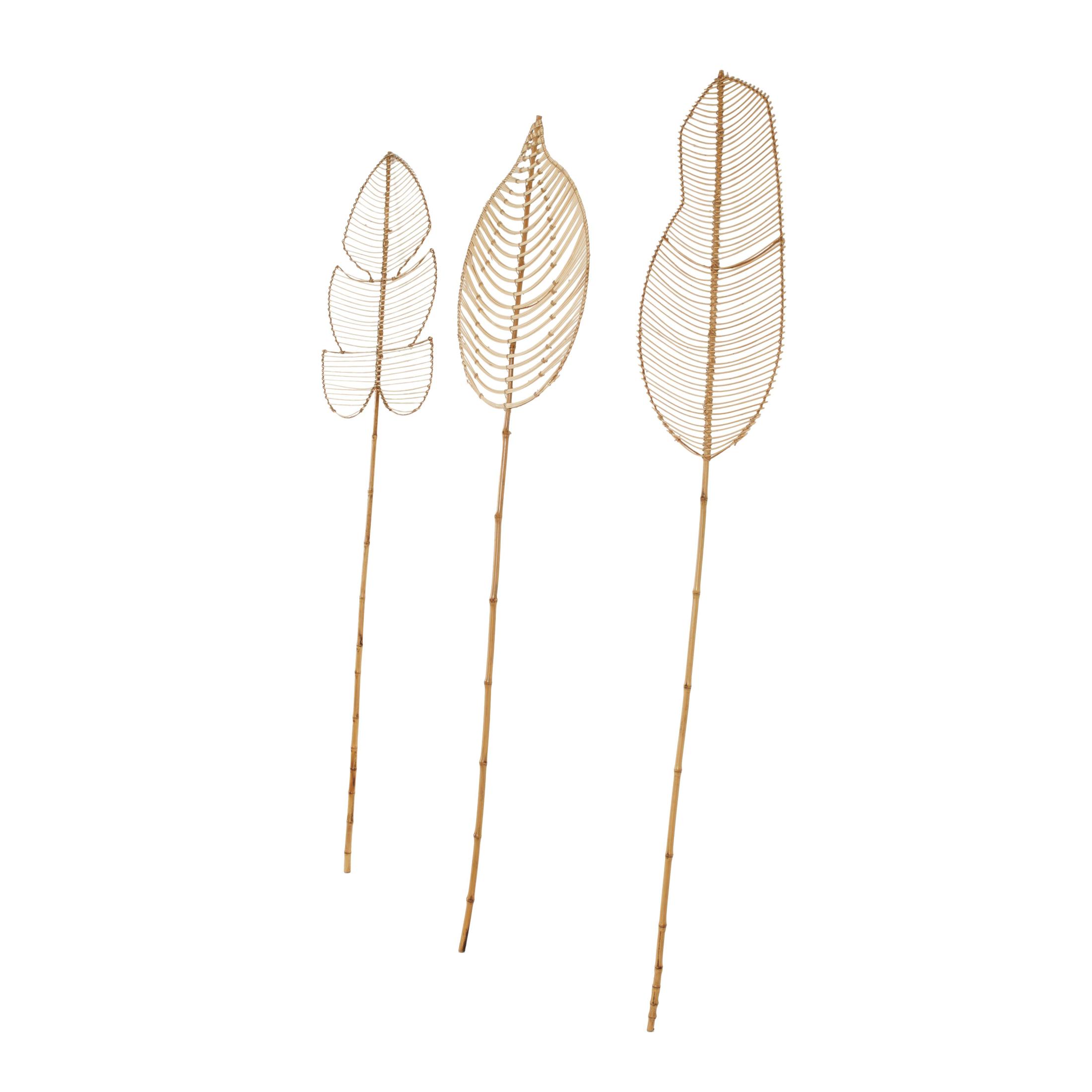 79" Palm Tree Handmade Tall Woven Leaf Stick Rattan Natural Foliage Branch Bouquet with Varying Shapes, by DecMode (3 Count)