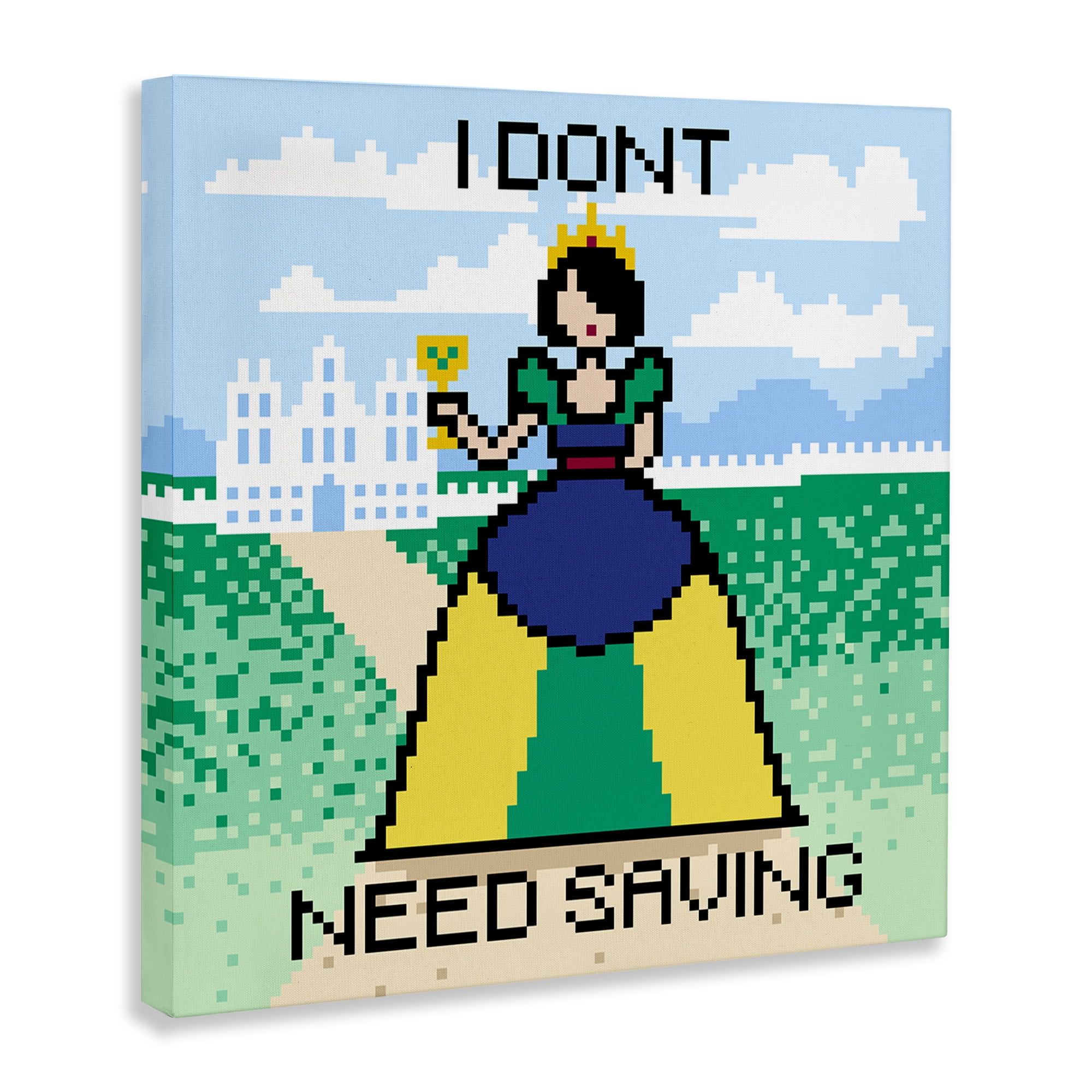 Stupell Industries Don't Need Saving Pixel Princess People Painting Wrapped Canvas Art Print Wall Art, 30 x 30