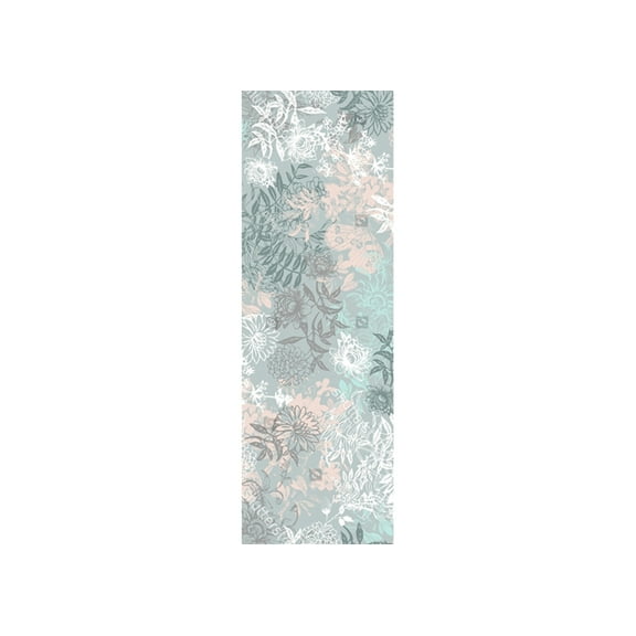 Dundee Deco's Contemporary Teal Blue Beige Floral Wall Mural, 35 in X 106 in (27 sq ft.)