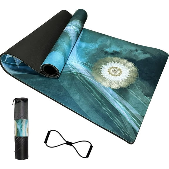 Numat Suede TPE 6mm Yoga Mat 72"x 26" Non Slip Exercise & Workout Mat Great for Bikram Yoga, Pilates, Gym and Exercise, Black Carrying Bag with Sling and Stretching Strap Included
