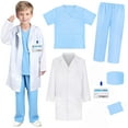 thumbnail image 2 of GigrtiJin 3-15 Years Boys Girls Dress Up Doctor Uniform Set Solid Color Button Coat V Neck Short Sleeve Pocket Tops Pants with Props, 2 of 5