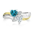thumbnail image 2 of Gem Stone King 925 Silver and 10K Yellow Gold London Blue Topaz and White Moissanite and White Lab Grown Diamond Ring for Women (0.99 Cttw, November Birthstone, Heart Shape 5MM, Size 7), 2 of 5
