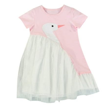 

LIhncine Girls Dress Toddler Girl Summer Tulle Dress Cute Swan Pattern Cotton Dress Daily Baby Girl Casuals Dress (Red 3-4 Years)