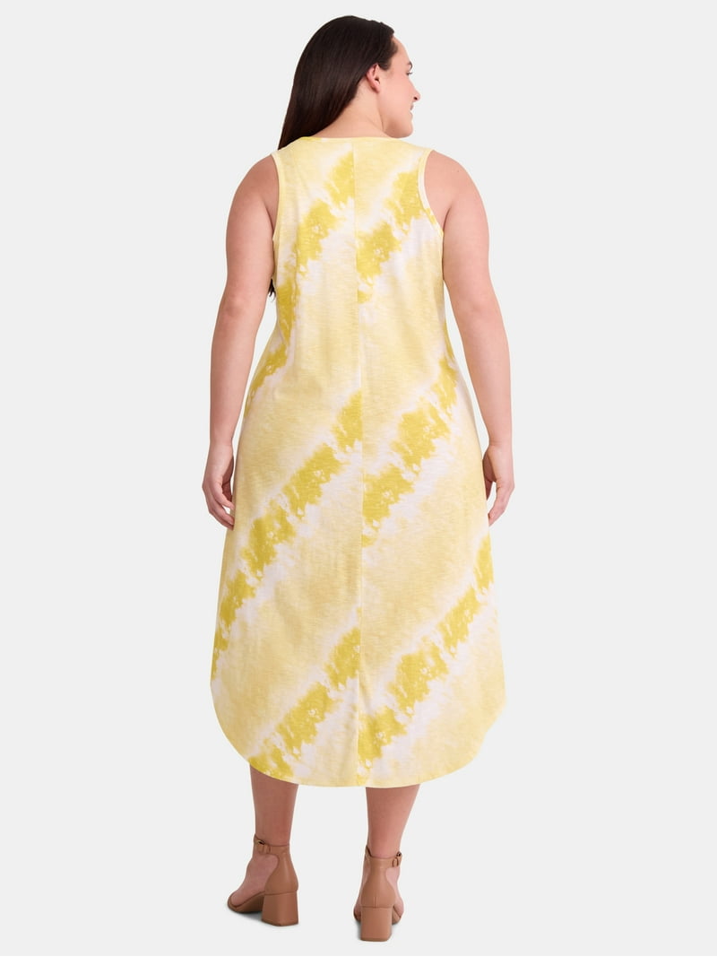 white christmas dresses Plus Size Multicolor Abstract Print Cotton Midi Dress