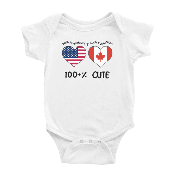 50% Canadian + 50% American = 100+% Cute Baby Romper Bodysuit (White, 0-3 Months)