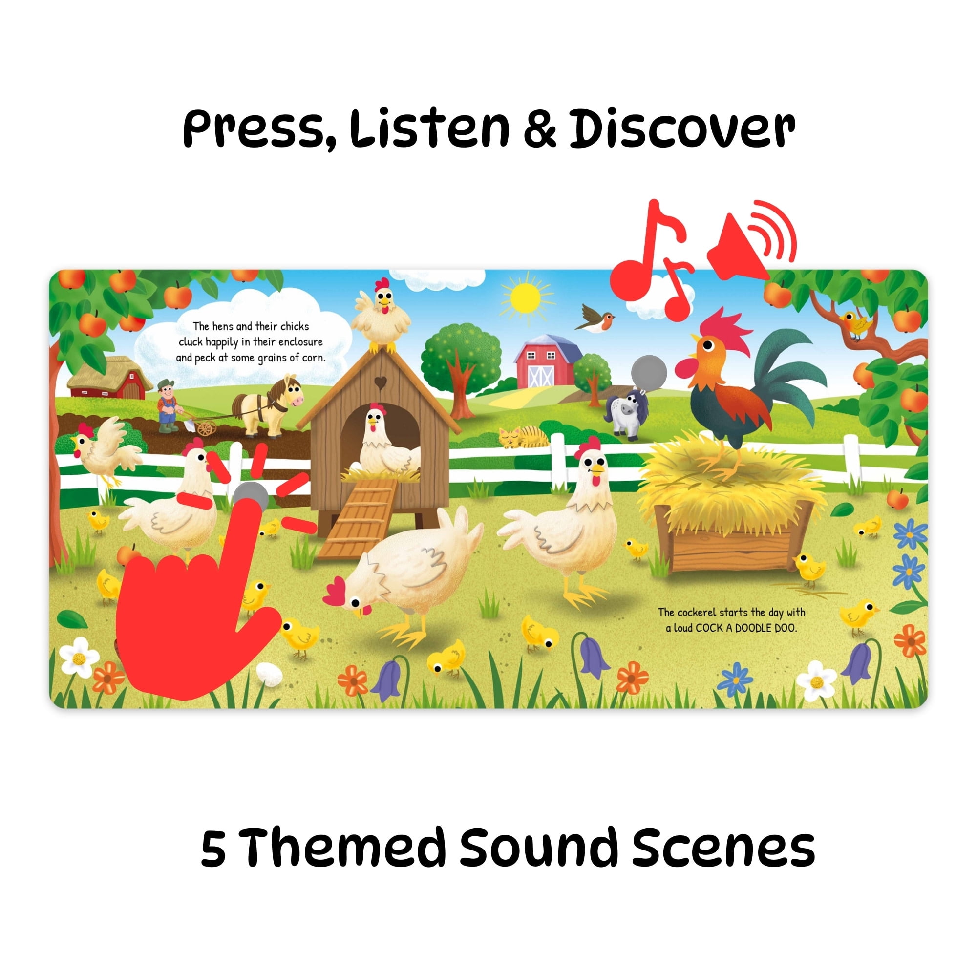book 'n' app: Listen & Discover Book - On The Farm - Soft Touch Press, 10 Animal Themed Sounds, Interactive Play-Read-Learn Story, Kids-Toddlers 18Mo+