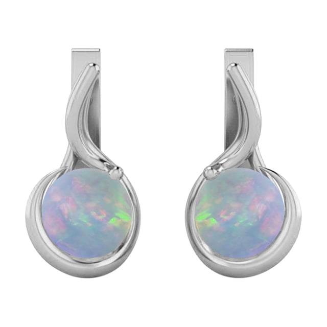 Boucles d'Oreilles Clous à Verrou Anglais en Opale Ronde 5 mm Argent 925 Bijoux pour Femme