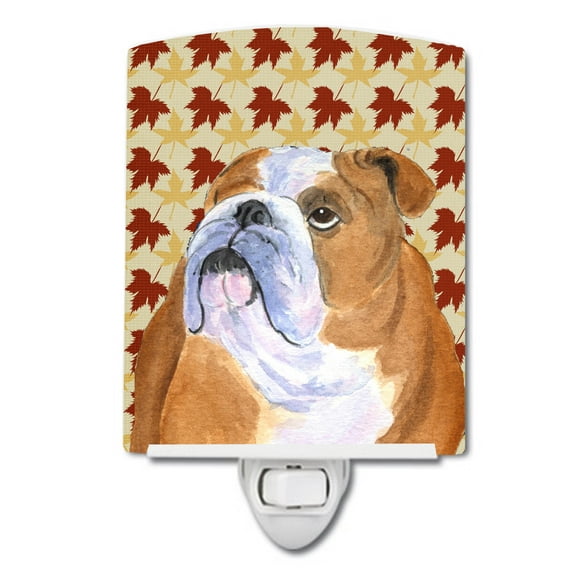 Caroline's Treasures SS4365CNL Bulldog English Fall Leaves Portrait Ceramic Night Light, 6x4x3", multicolor
