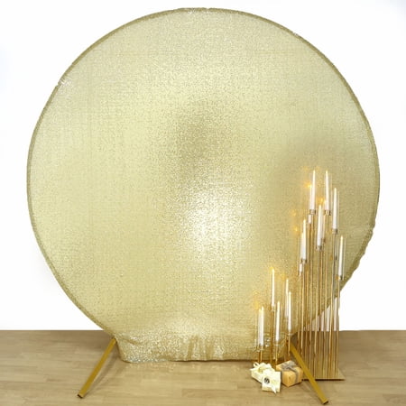 Efavormart 7.5ft Champagne Sparkle Sequin Round Wedding Arch Cover Shiny Shimmer Backdrop Stand Cover - 2-Sided Custom Fit